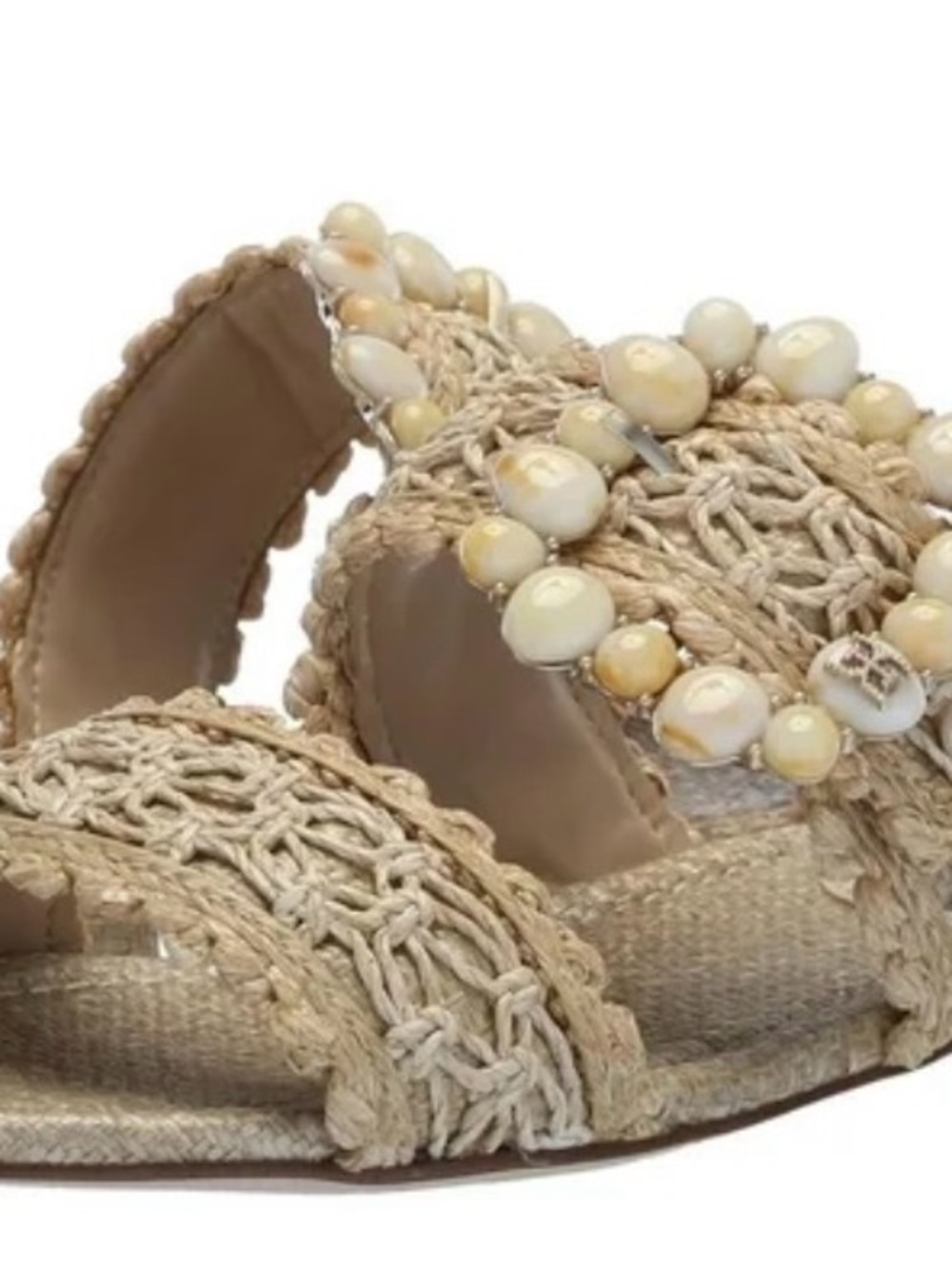 Sam Edelmans Beaded Straw Slide Sandals - Cream size 6 BNWT